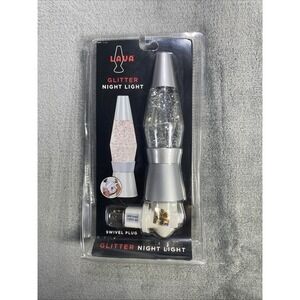 Lava Lamp Silver Glitter Night Light 7" Swivel Plug In Wall On Off Switch Retro